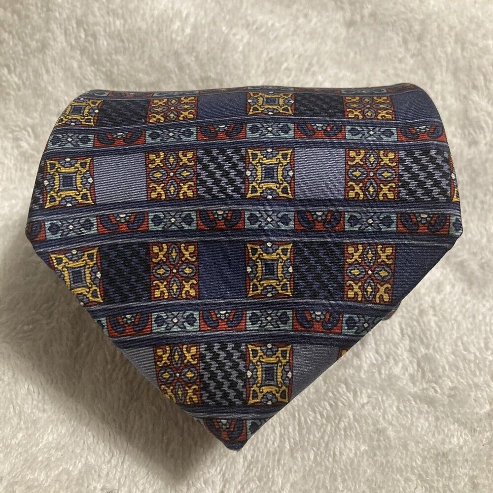 Henri Christian Men’s Silk Necktie Extra Long Multicolor With Geometric Pattern.